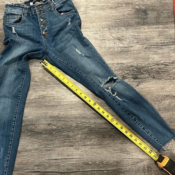 KIT high waist button up Women's Distressed Blue Jeans - Picture 5 of 6